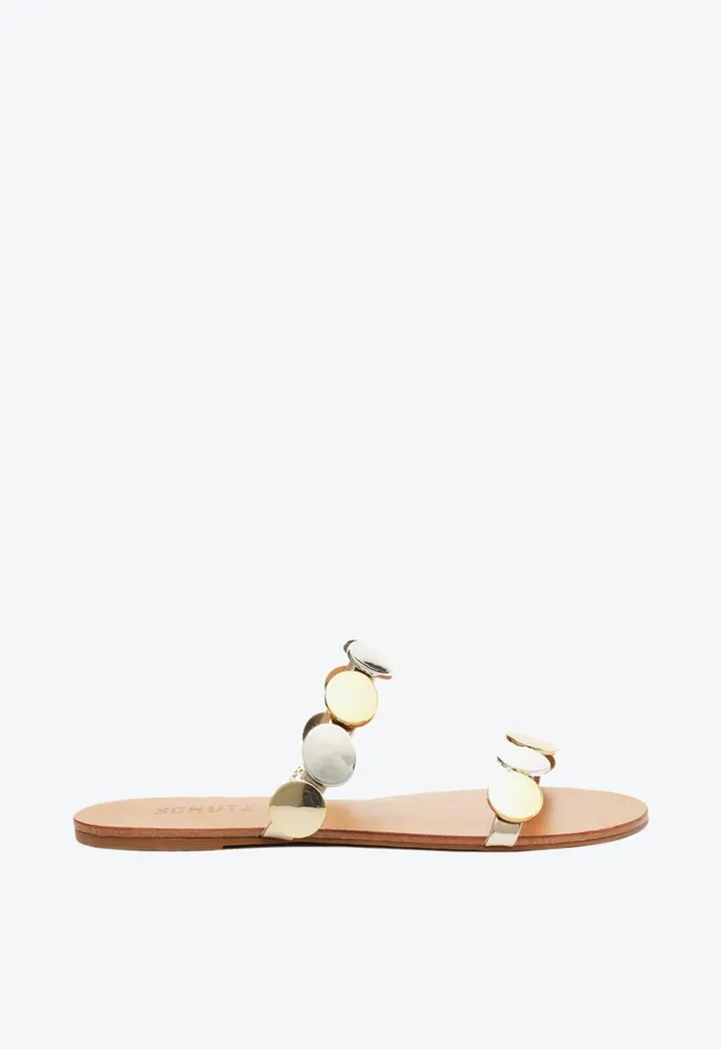 Acacia Flat Sandal Gold Women Schutz Shoes Mules