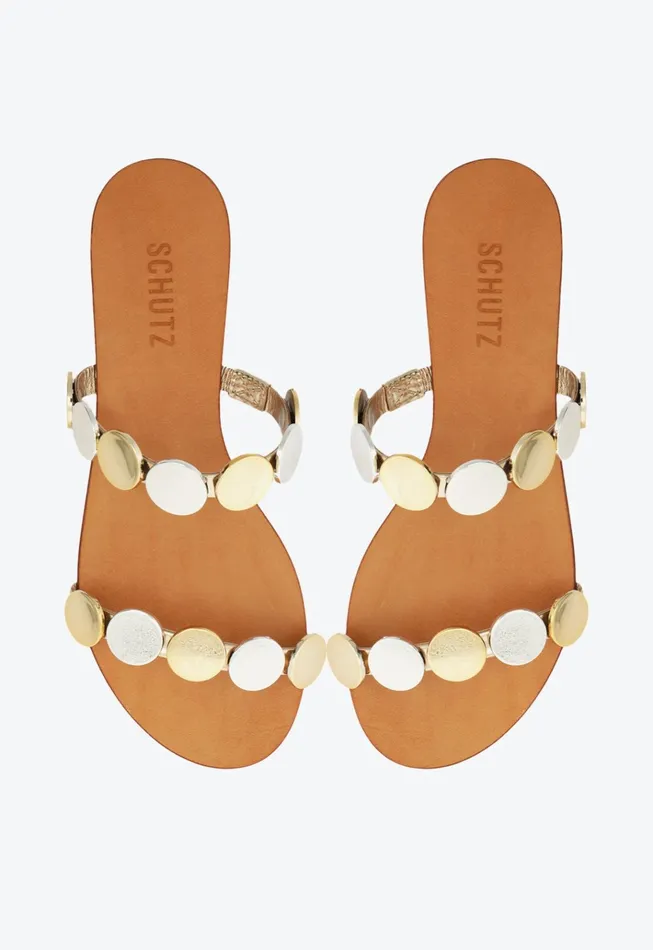 Acacia Flat Sandal Gold Women Schutz Shoes Mules
