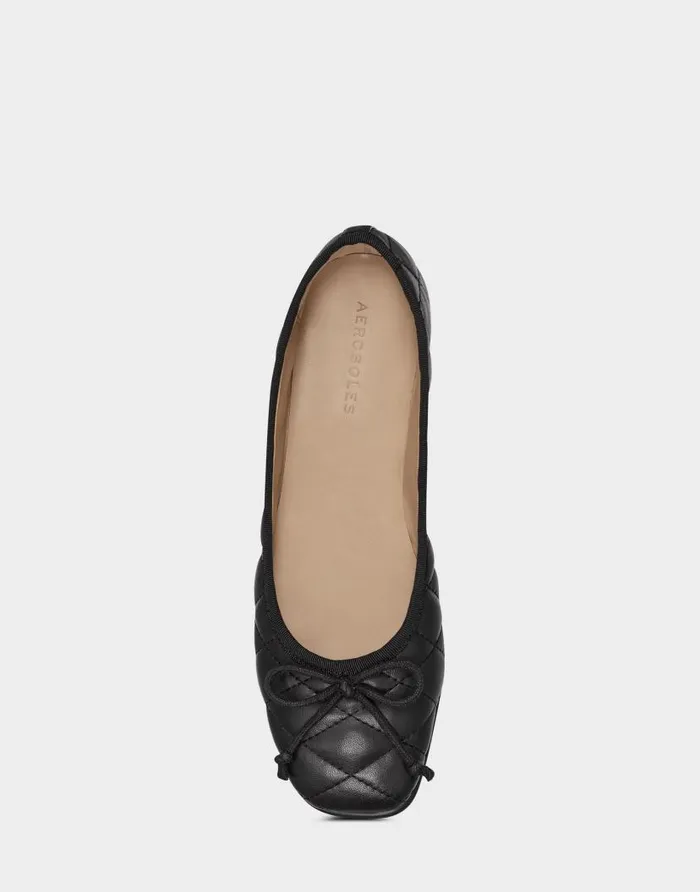 Aerosoles Comfortable Women039s Ballet Flat In Black Genuine Leather Black Quilted Leather Women Ballet