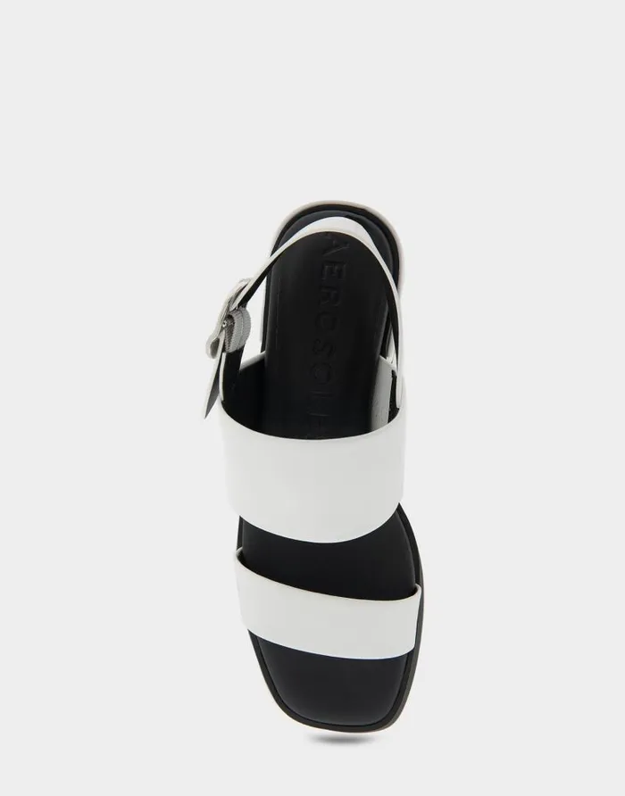 Aerosoles Comfortable Women039s Banded Back Strap Low Block Heel Sandal In White Faux Leather White Faux Leather Women Wide Width Sandals