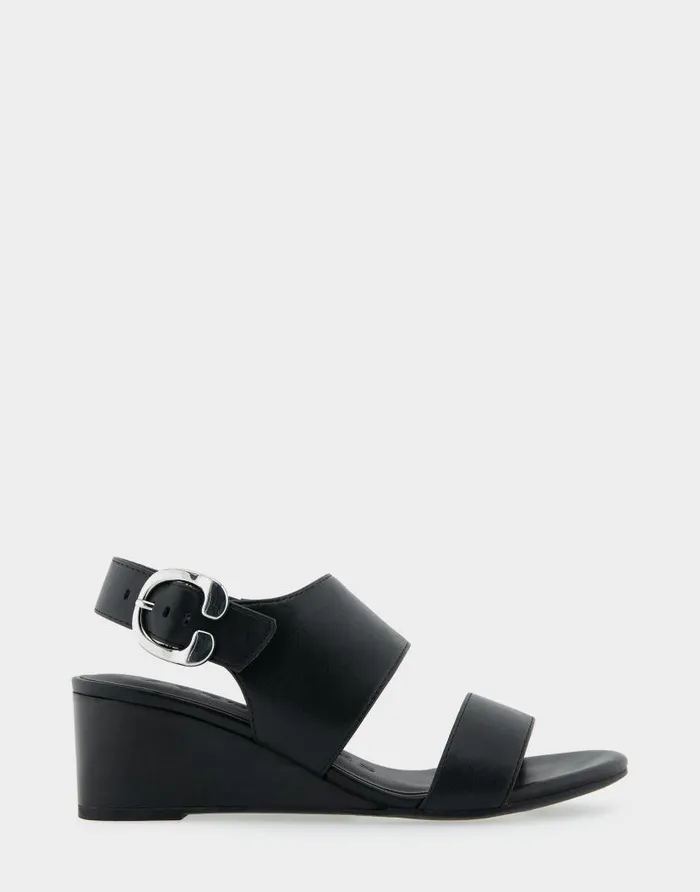Aerosoles Comfortable Women039s Buckle Back Mid Wedge Sandal In Black Faux Leather Black Faux Leather Women Dress Aerosoles Comfortable Women039s Buckle Back Mid Wedge Sandal In Black Faux Leather Black Faux Leather Women Dress