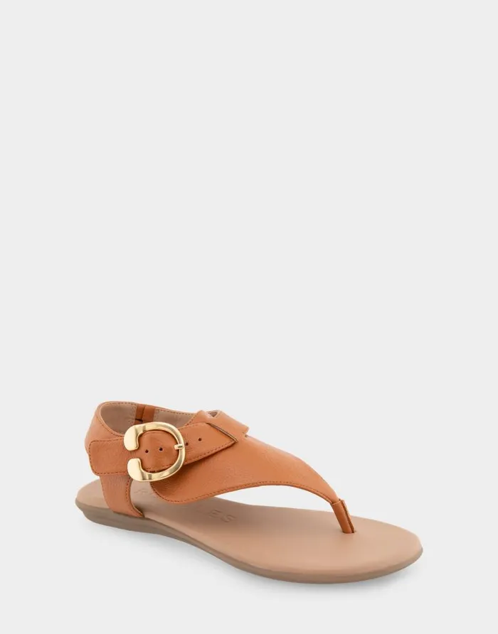 Aerosoles Comfortable Women039s Buckle Detail Back Strap Thong Sandal In Tan Grainy Faux Leather Tan Grainy Faux Leather Women Flats