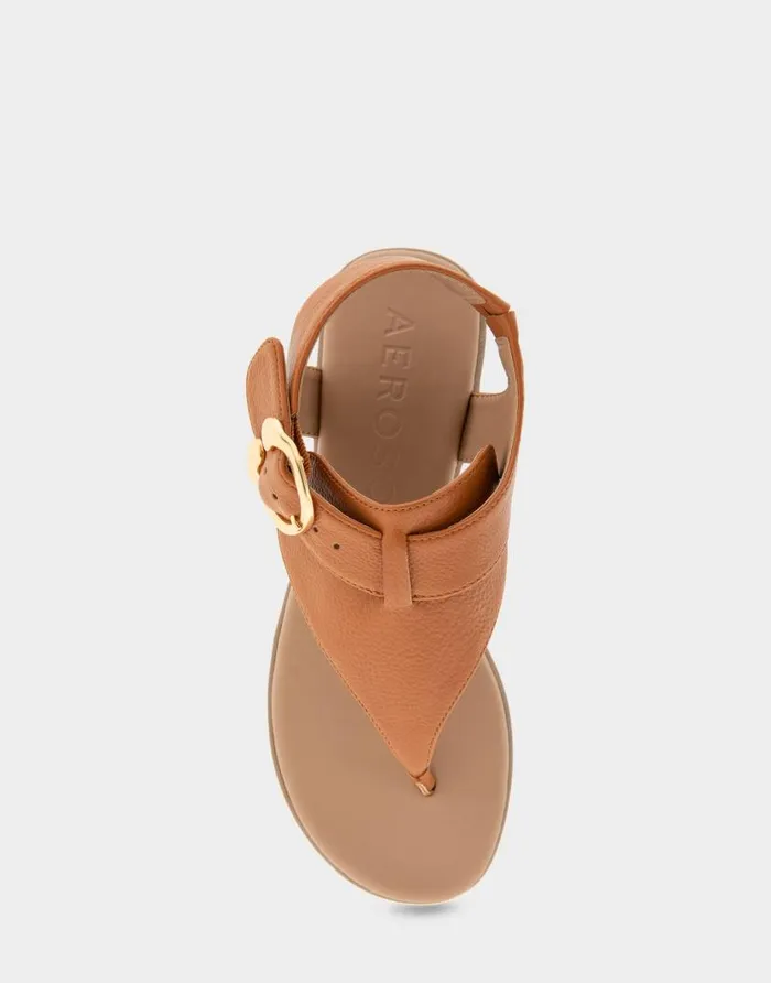 Aerosoles Comfortable Women039s Buckle Detail Back Strap Thong Sandal In Tan Grainy Faux Leather Tan Grainy Faux Leather Women Flats
