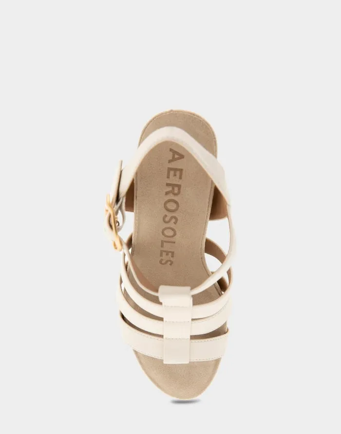 Aerosoles Comfortable Women039s Caged Footbed Wedge Sandal In Eggnog Faux Leather Eggnog Faux Leather Women Wedges