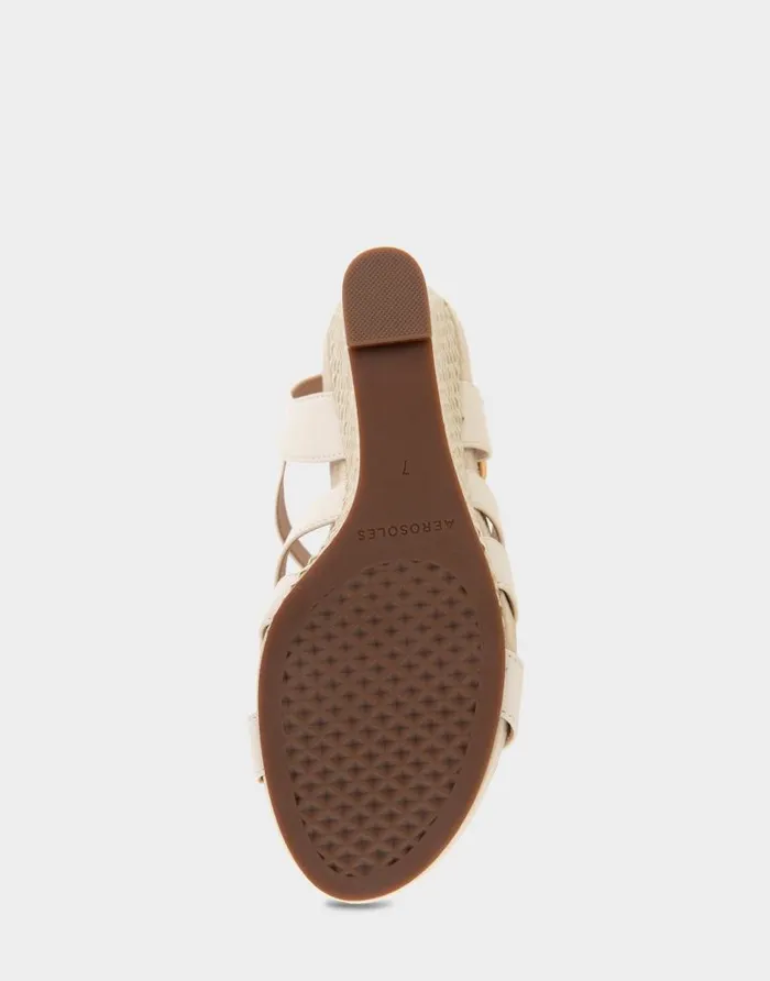 Aerosoles Comfortable Women039s Caged Footbed Wedge Sandal In Eggnog Faux Leather Eggnog Faux Leather Women Wedges