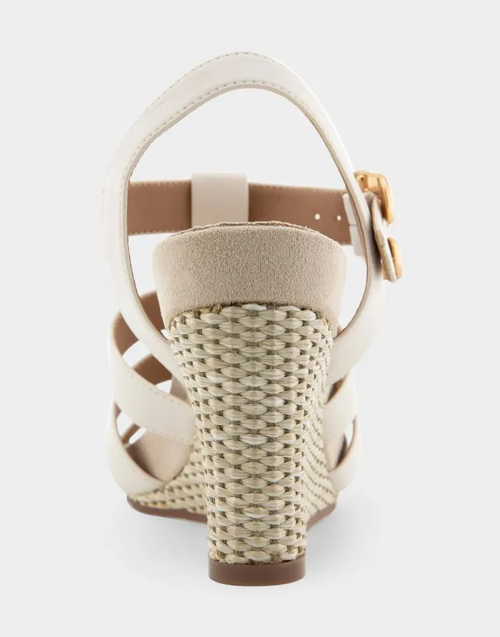 Aerosoles Comfortable Women039s Caged Footbed Wedge Sandal In Eggnog Faux Leather Eggnog Faux Leather Women Wedges