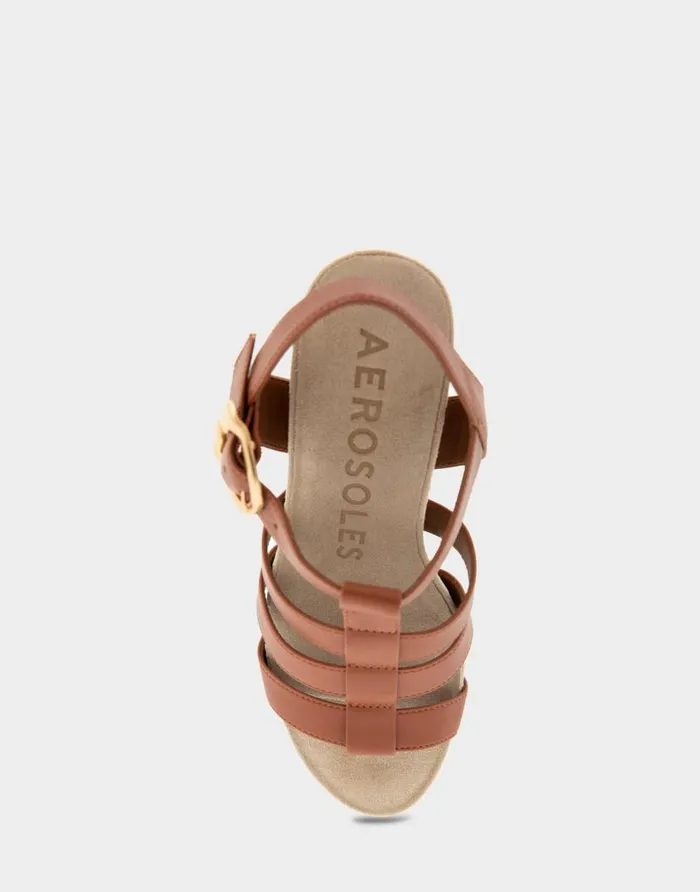 Aerosoles Comfortable Women039s Caged Footbed Wedge Sandal In Gingerbread Faux Leather Gingerbread Faux Leather Women Wide Width Sandals