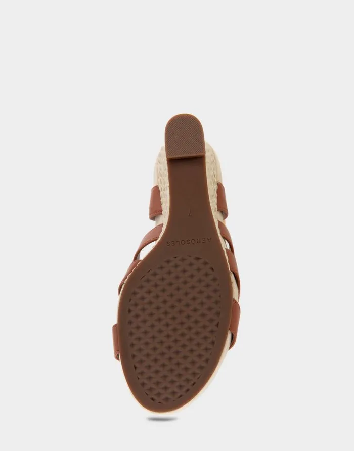 Aerosoles Comfortable Women039s Caged Footbed Wedge Sandal In Gingerbread Faux Leather Gingerbread Faux Leather Women Wide Width Sandals