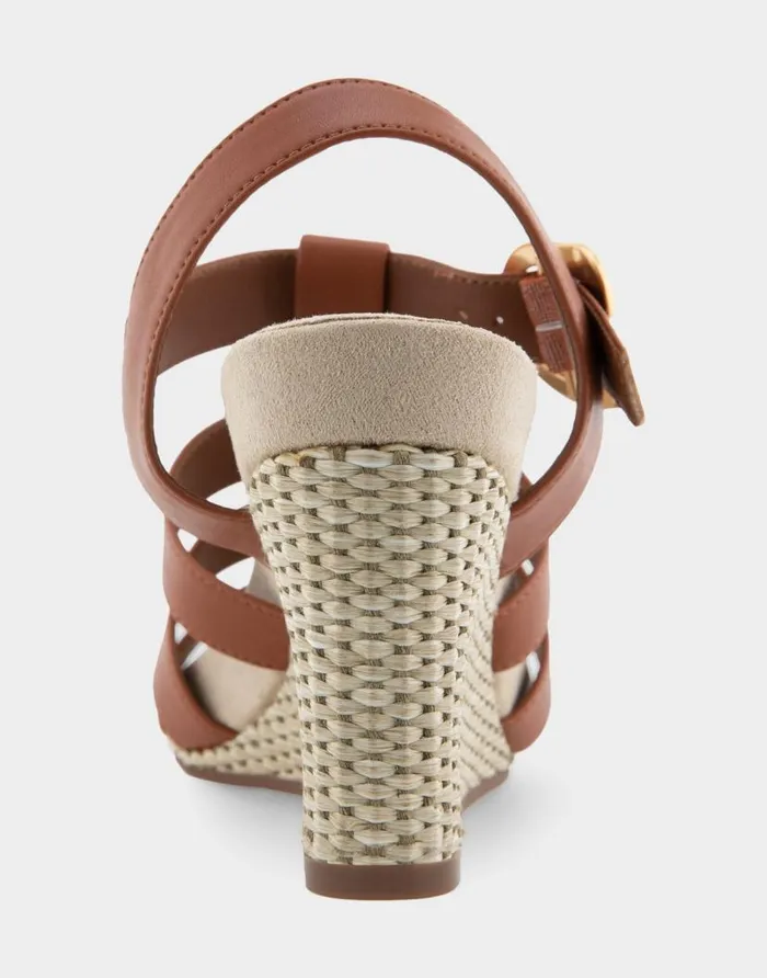 Aerosoles Comfortable Women039s Caged Footbed Wedge Sandal In Gingerbread Faux Leather Gingerbread Faux Leather Women Wide Width Sandals