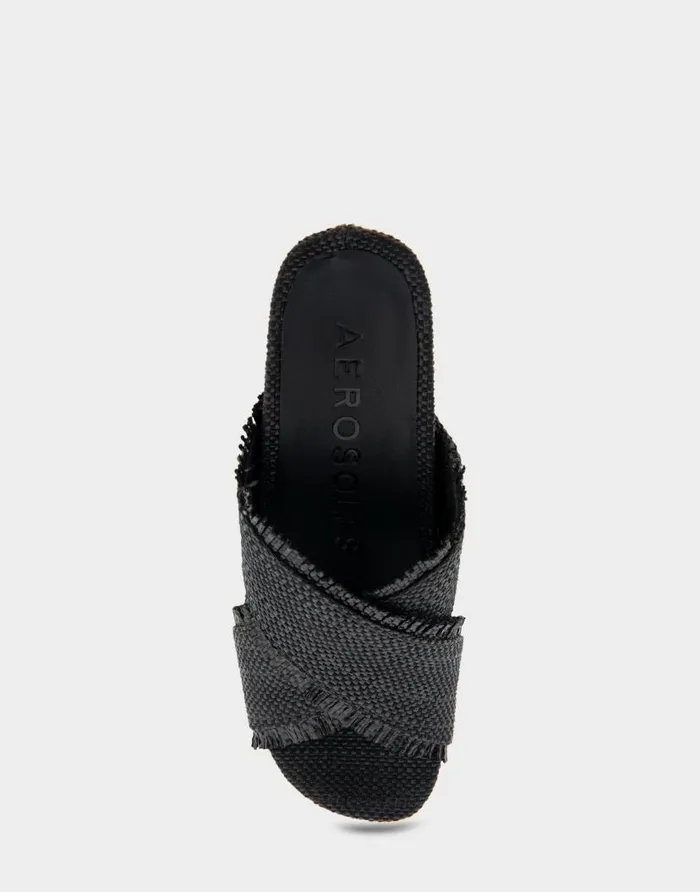 Aerosoles Comfortable Women039s Crisscross Footbed Wedge Sandal In Black Raffia Raffia Fabric Black Raffia Women Wedges
