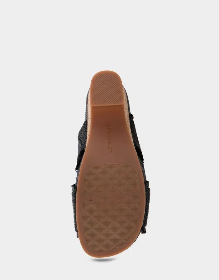 Aerosoles Comfortable Women039s Crisscross Footbed Wedge Sandal In Black Raffia Raffia Fabric Black Raffia Women Wedges