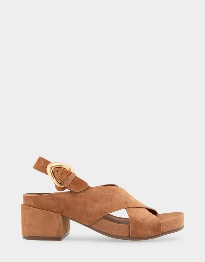 Aerosoles Comfortable Women039s Crisscross Molded Footbed Block Heel Sandal In Tan Suede Tan Suede Women Clogs and Mules Aerosoles Comfortable Women039s Crisscross Molded Footbed Block Heel Sandal In Tan Suede Tan Suede Women Clogs and Mules
