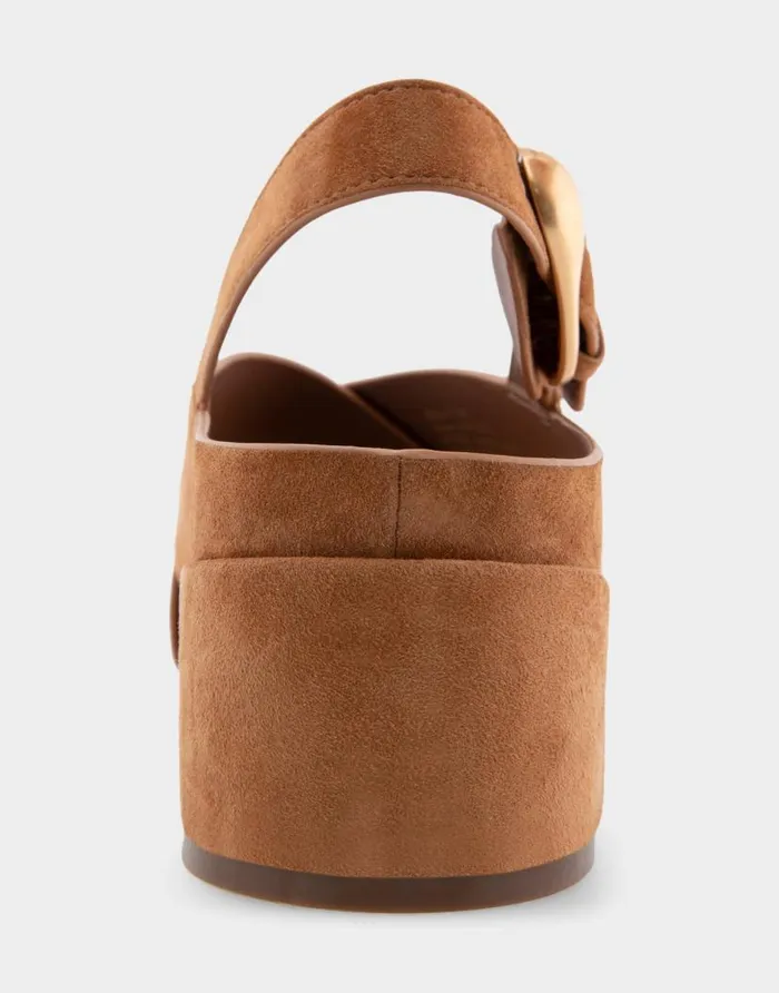 Aerosoles Comfortable Women039s Crisscross Molded Footbed Block Heel Sandal In Tan Suede Tan Suede Women Clogs and Mules