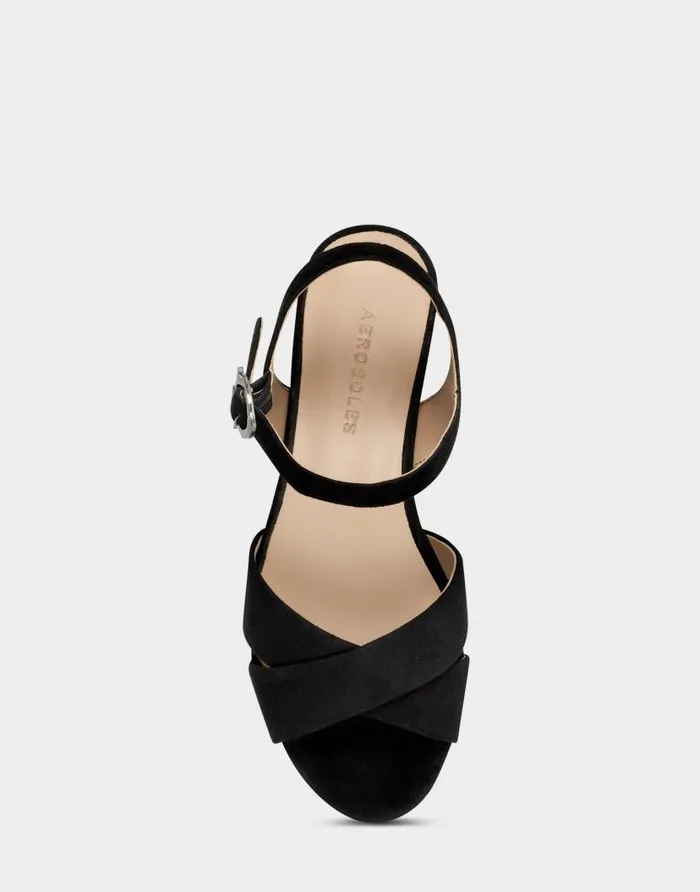 Aerosoles Comfortable Women039s Crisscross Platform Sandal In Black Suede Black Suede Women Platforms