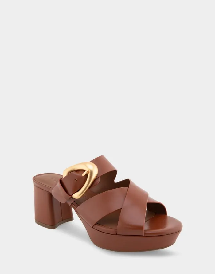 Aerosoles Comfortable Women039s Crisscross Platform Slide Sandal In Gingerbread Leather Gingerbread Leather Women Wide Width Sandals