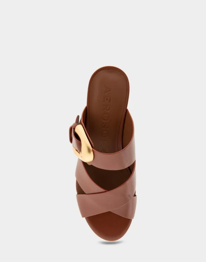 Aerosoles Comfortable Women039s Crisscross Platform Slide Sandal In Gingerbread Leather Gingerbread Leather Women Wide Width Sandals