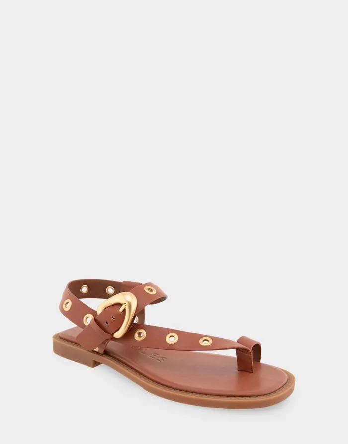 Aerosoles Comfortable Women039s Grommeted Asymmetrical Toe Ring Sandal In Gingerbread Faux Leather Gingerbread Faux Leather Women Flats