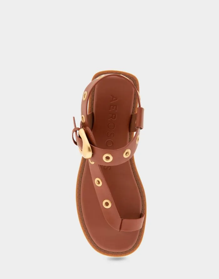 Aerosoles Comfortable Women039s Grommeted Asymmetrical Toe Ring Sandal In Gingerbread Faux Leather Gingerbread Faux Leather Women Flats