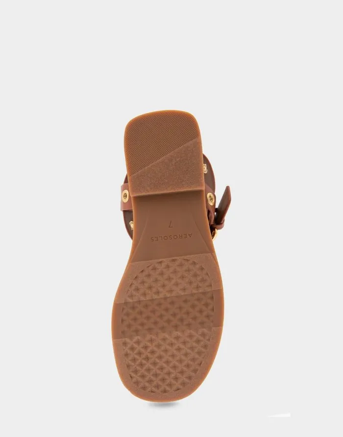 Aerosoles Comfortable Women039s Grommeted Asymmetrical Toe Ring Sandal In Gingerbread Faux Leather Gingerbread Faux Leather Women Flats