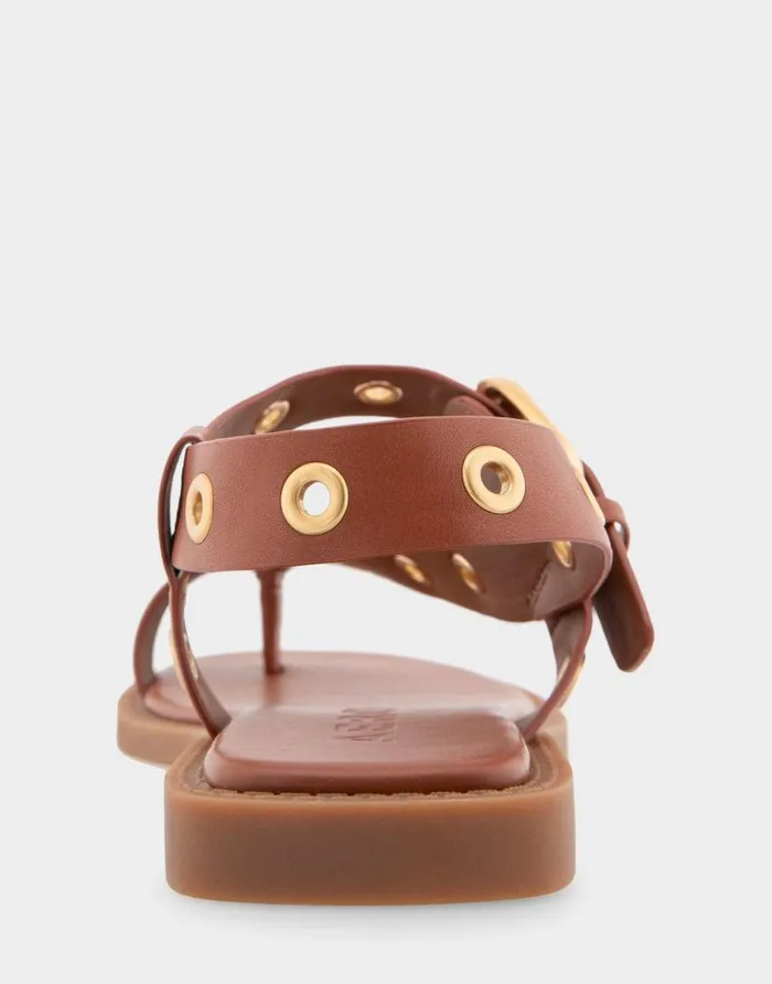 Aerosoles Comfortable Women039s Grommeted Asymmetrical Toe Ring Sandal In Gingerbread Faux Leather Gingerbread Faux Leather Women Flats
