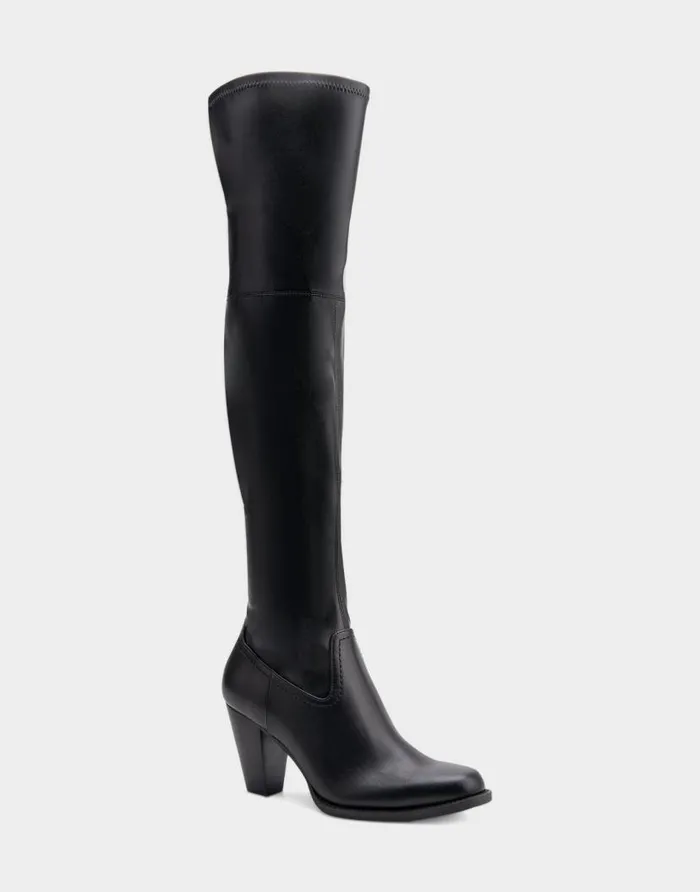 Aerosoles Comfortable Women039s Heeled Over The Knee Boot In Black Faux Leather Black Faux Leather Women Over The Knee Boots
