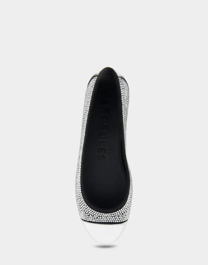Aerosoles Comfortable Women039s Hidden Wedge Ballet Flat In Black Faux Suede With Crystals Black Faux Suede With Clear Crystals Women Ballet