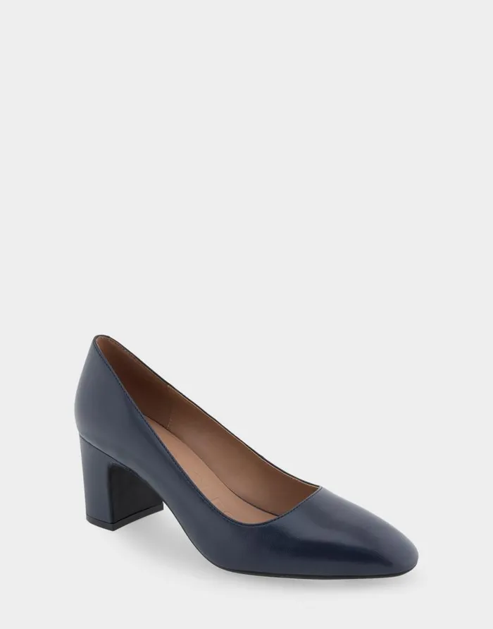 Aerosoles Comfortable Women039s Midheel Pump In Navy Leather Navy Leather Women Pumps