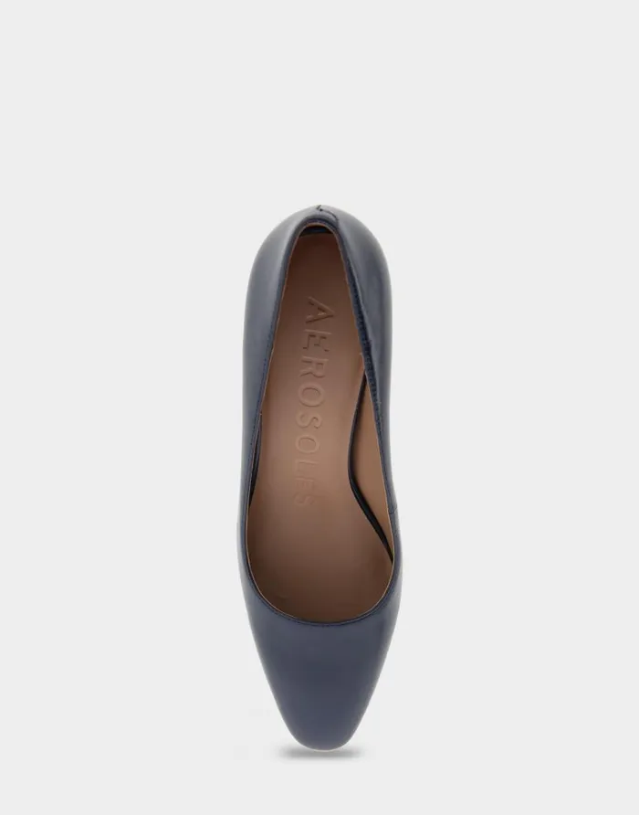 Aerosoles Comfortable Women039s Midheel Pump In Navy Leather Navy Leather Women Pumps