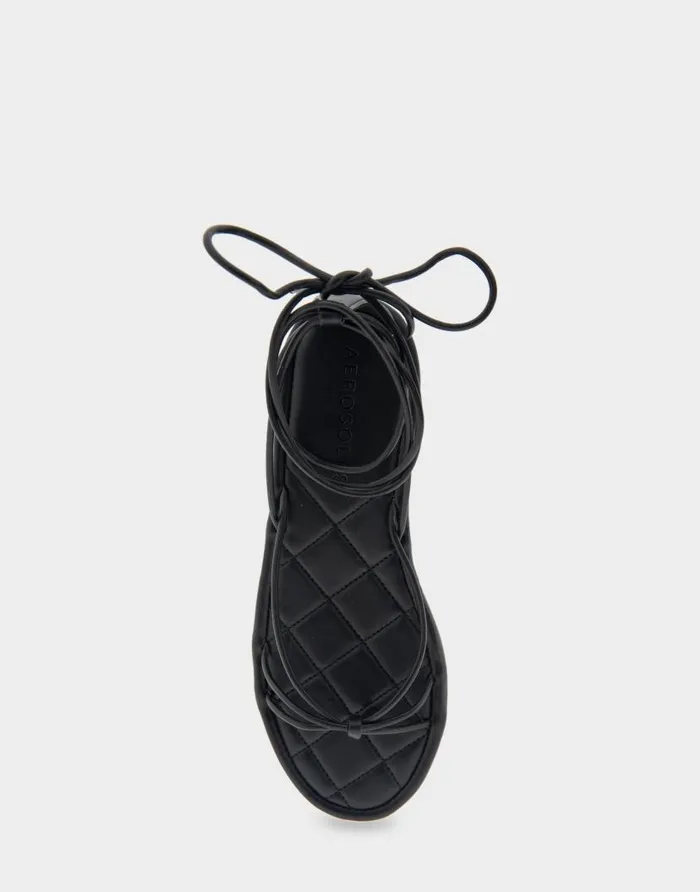 Aerosoles Comfortable Women039s Multi Strap Lace Up Sandal In Black Faux Leather Black Faux Leather Women Clogs and Mules
