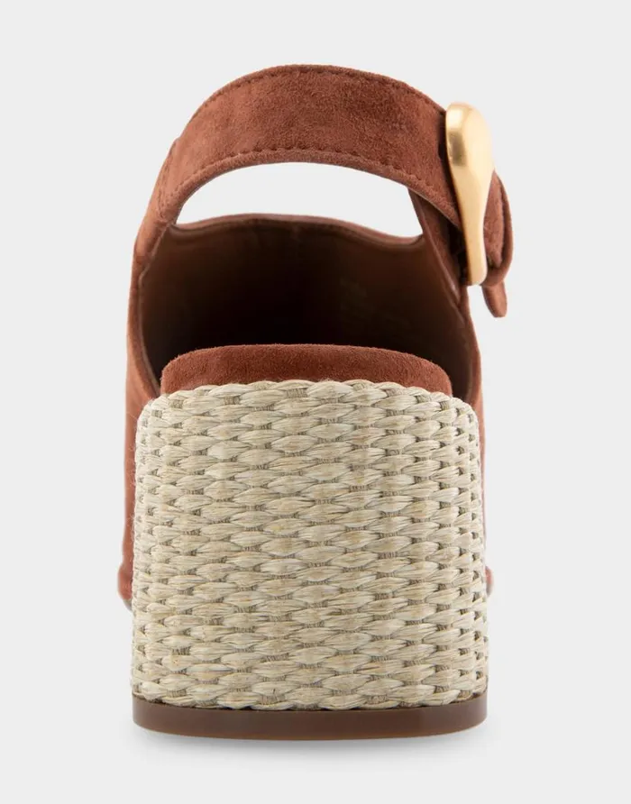Aerosoles Comfortable Women039s Open Toe Block Heel Shootie In Gingerbread Suede Gingerbread Suede Women Dress