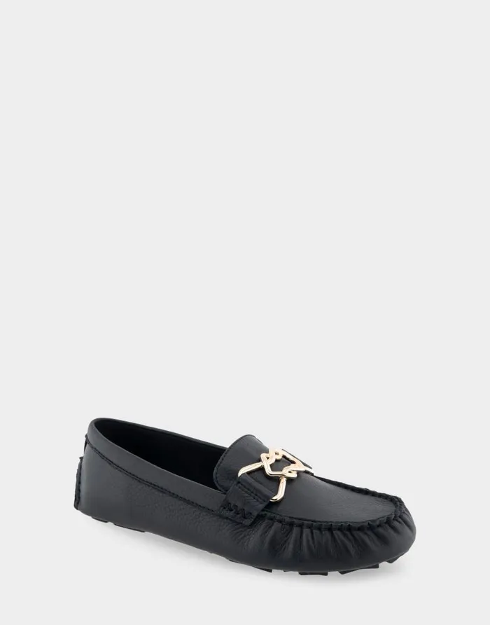 Aerosoles Comfortable Women039s Ornamented Driver In Black Leather Black Genuine Leather Women Loafers