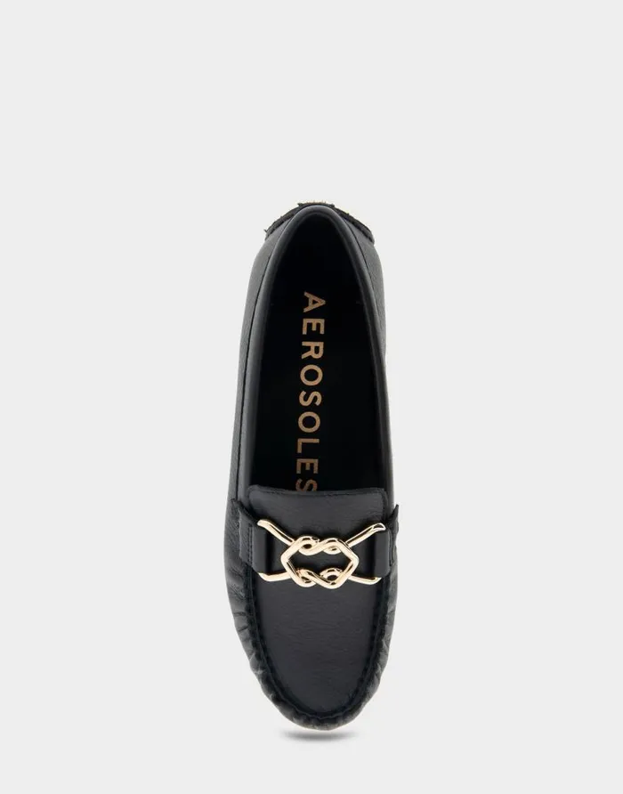 Aerosoles Comfortable Women039s Ornamented Driver In Black Leather Black Genuine Leather Women Loafers