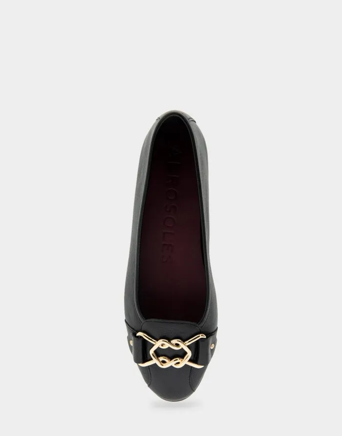 Aerosoles Comfortable Women039s Ornamented Flat In Black Leather Black Genuine Leather Women Ballet