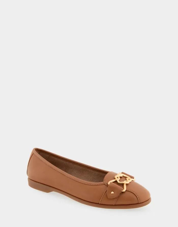 Aerosoles Comfortable Women039s Ornamented Flat In Tan Genuine Leather Tan Genuine Leather Women Ballet