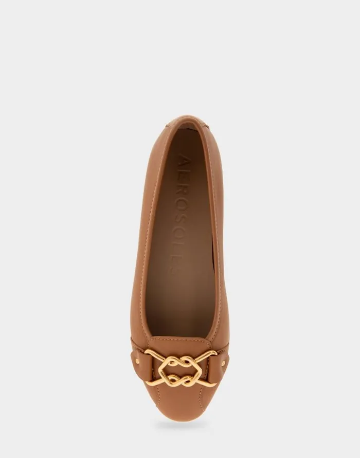Aerosoles Comfortable Women039s Ornamented Flat In Tan Genuine Leather Tan Genuine Leather Women Ballet
