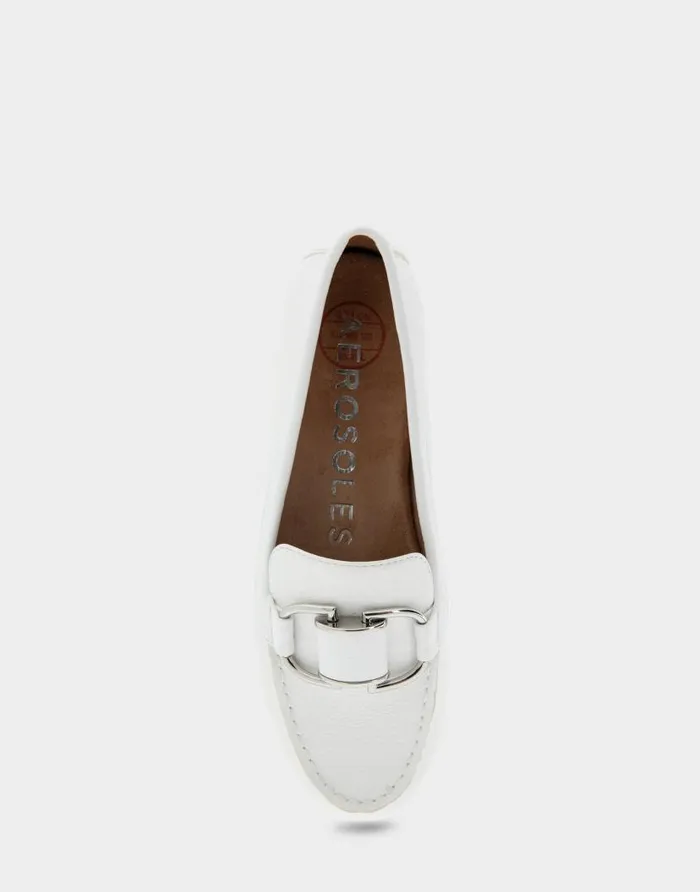 Aerosoles Comfortable Women039s Ornamented Loafer In White Faux Leather White Faux Leather Women Wide Width Flats
