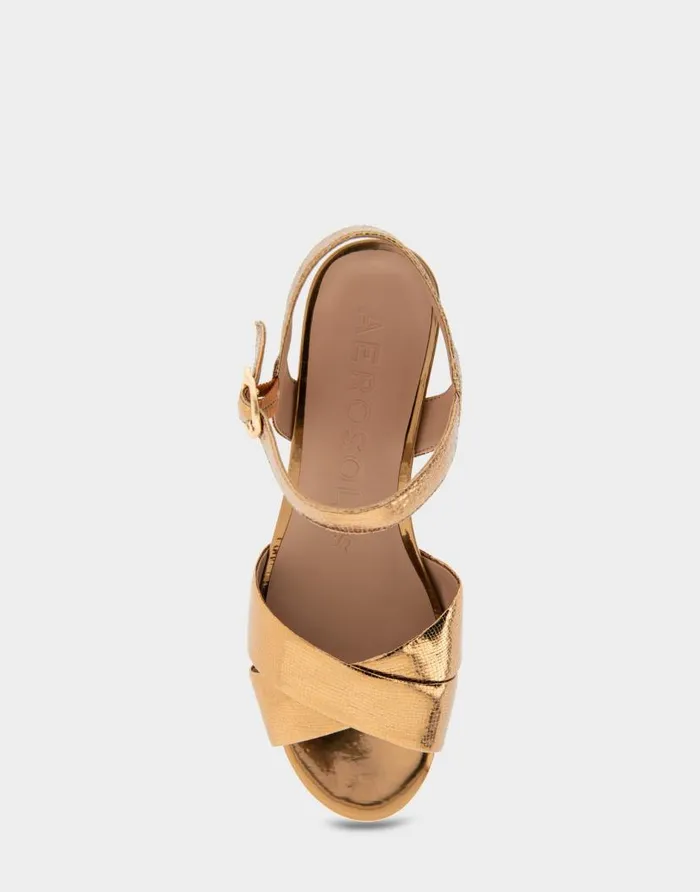 Aerosoles Comfortable Women039s Platform Sandal In Light Bronze Genuine Leather Light Bronze Leather Women Clogs and Mules