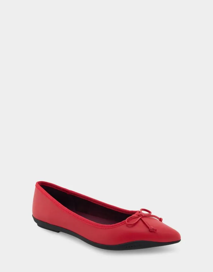 Aerosoles Comfortable Women039s Point Toe Flat In Red Genuine Leather Red Genuine Leather Women Ballet