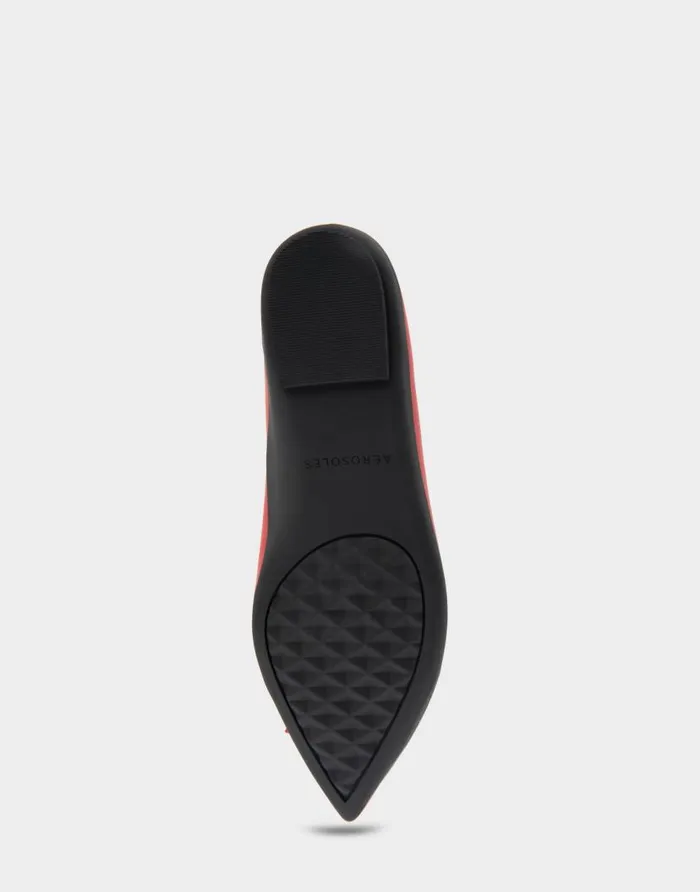 Aerosoles Comfortable Women039s Point Toe Flat In Red Genuine Leather Red Genuine Leather Women Ballet