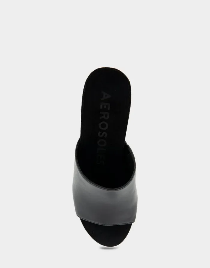 Aerosoles Comfortable Women039s Quilted Heel Footbed Wedge Slide In Black Faux Leather Black Faux Leather Women Wedges