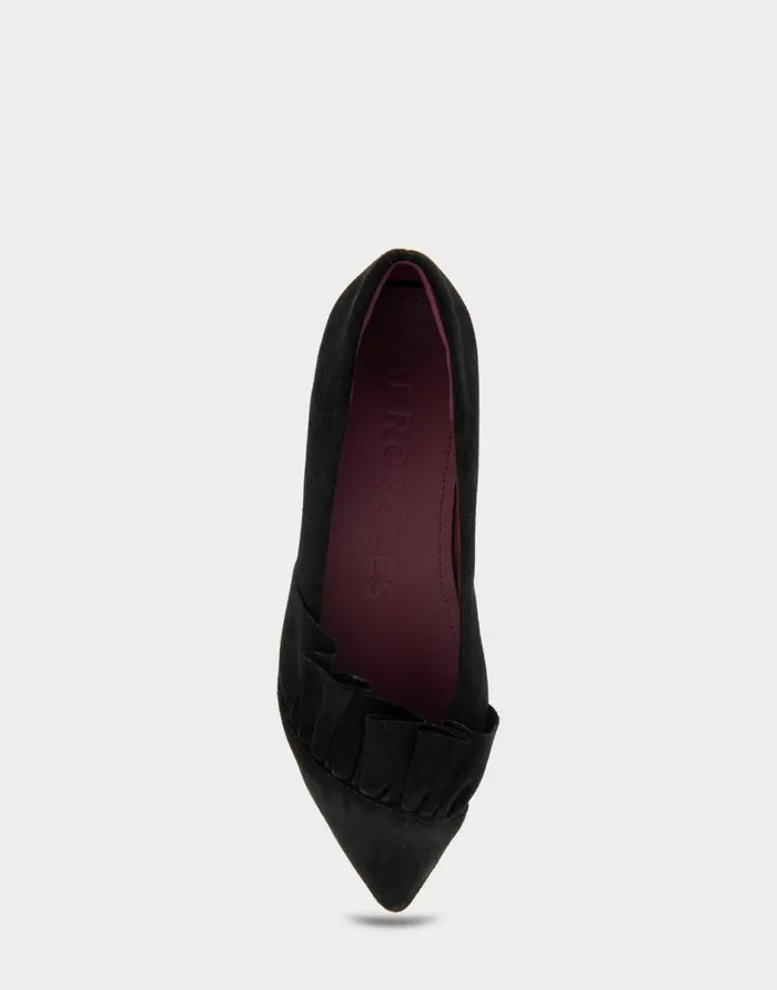 Aerosoles Comfortable Women039s Ruffled Point Toe Flat In Black Genuine Suede Black Genuine Suede Women Dress