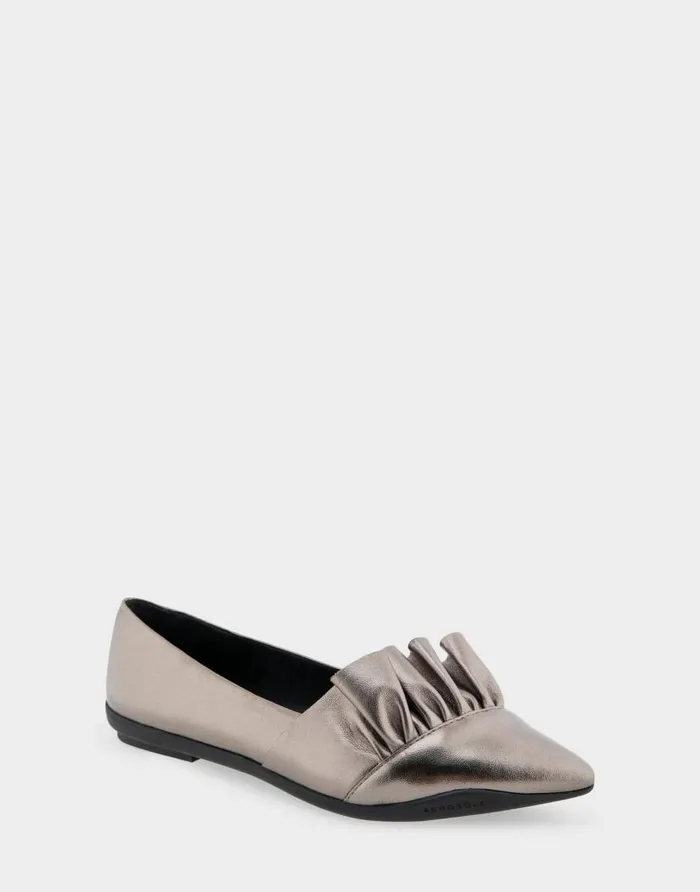 Aerosoles Comfortable Women039s Ruffled Point Toe Flat In Graphite Genuine Leather Graphite Genuine Leather Women Dress