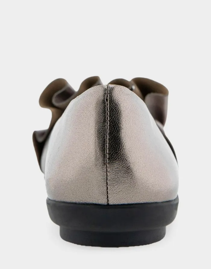 Aerosoles Comfortable Women039s Ruffled Point Toe Flat In Graphite Genuine Leather Graphite Genuine Leather Women Dress