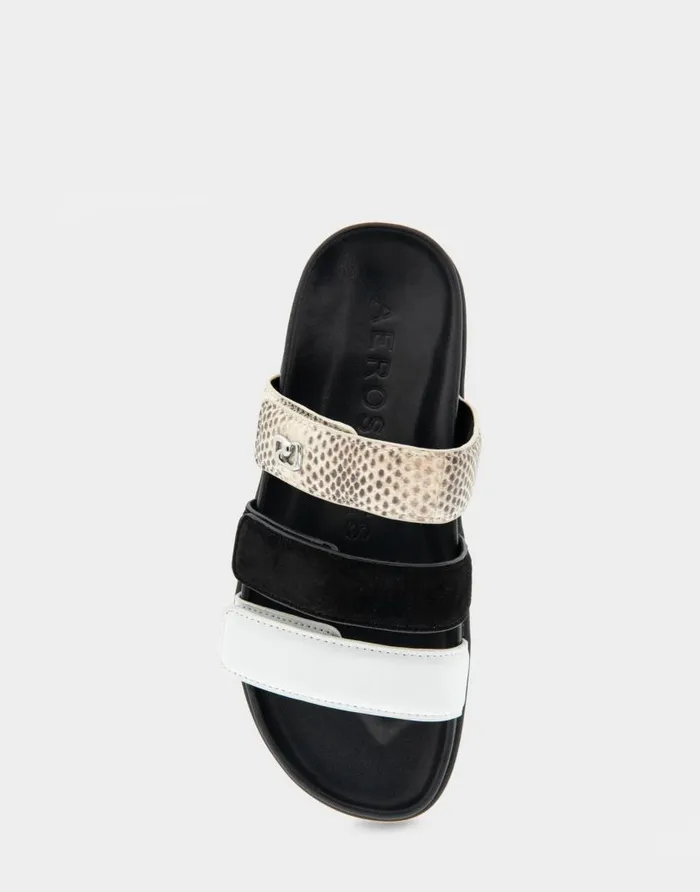 Aerosoles Comfortable Women039s Three Band Footbed Sandal In White Leather White Multi Leather Women Clogs and Mules