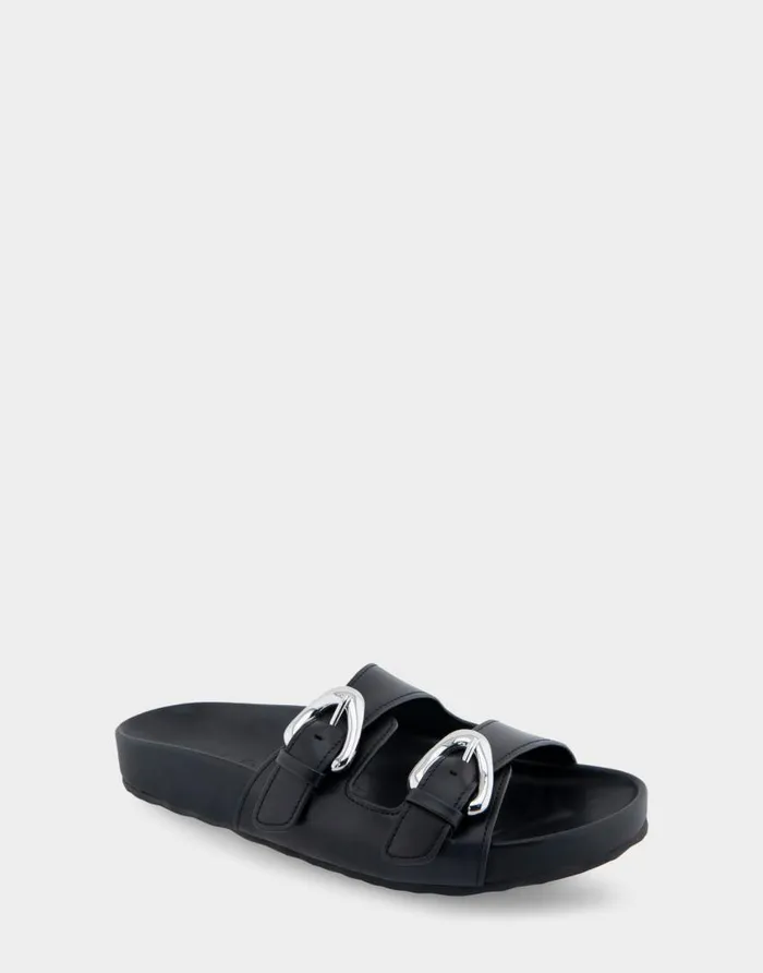 Aerosoles Comfortable Women039s Two Band Molded Footbed Sandal In Black Leather Black Leather Women Clogs and Mules