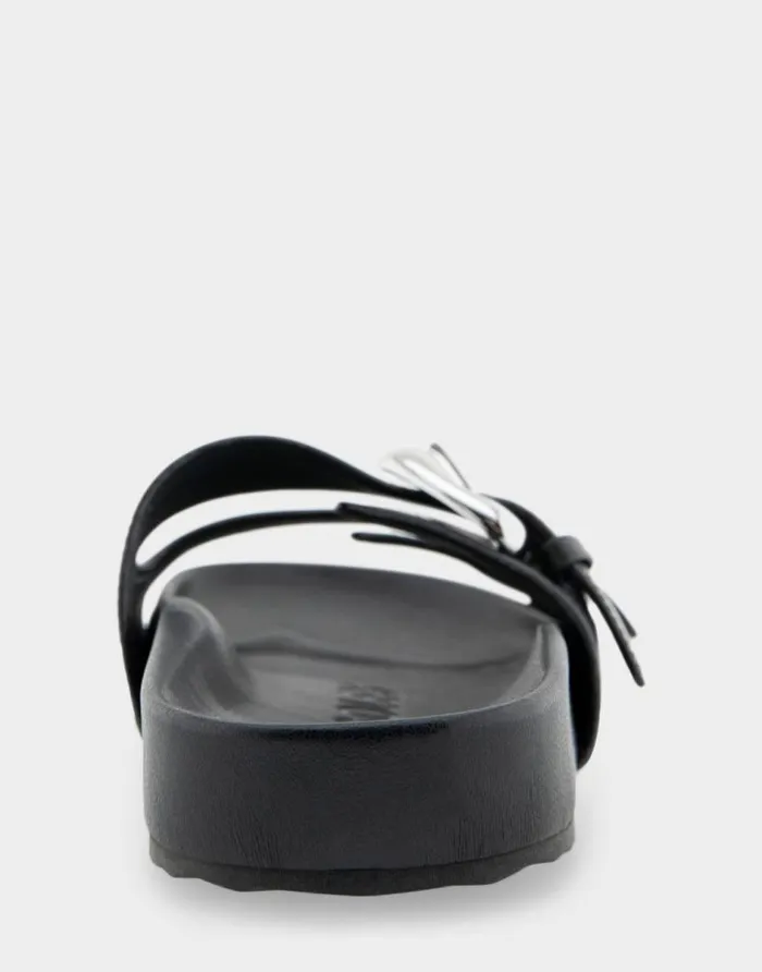 Aerosoles Comfortable Women039s Two Band Molded Footbed Sandal In Black Leather Black Leather Women Clogs and Mules