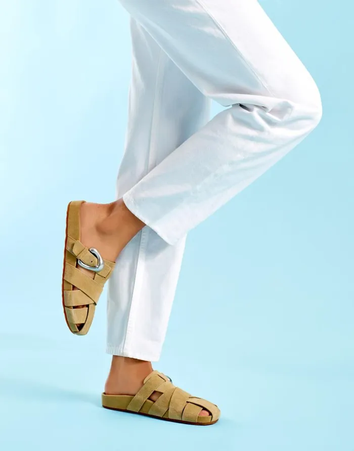 Aerosoles Comfortable Women039s Woven Fisherman Footbed Slip On In Olive Branch Suede Olive Branch Suede Women Clogs and Mules