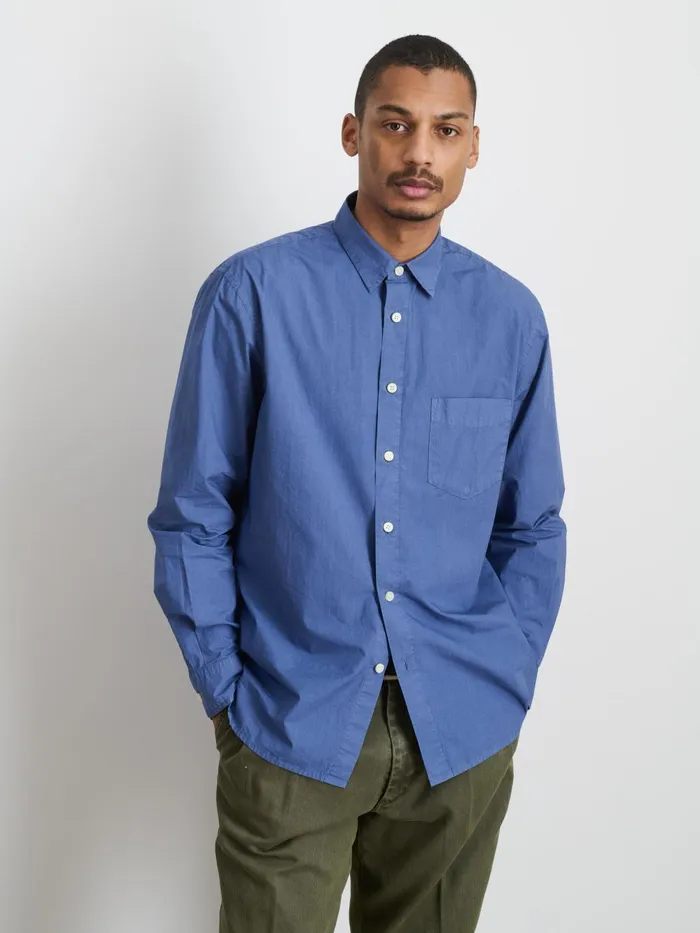 Alex Mill Shirts Men Easy Shirt In Cotton Poplin Grey Blue