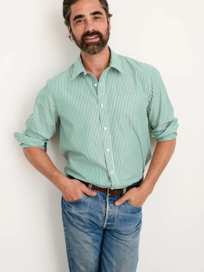 Alex Mill Shirts Men Mill Shirt In Striped Cotton Poplin Greenwhite