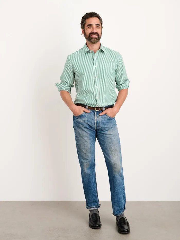 Alex Mill Shirts Men Mill Shirt In Striped Cotton Poplin Greenwhite